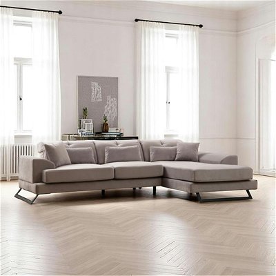 Canapé d'angle gris clair - dossier inclinable, côté droit MILO PIER IMPORT