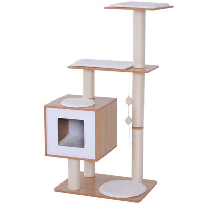 Arbre à chats design contemporain beige hêtre clair PAWHUT