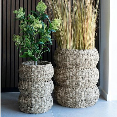 Cache-pot en jonc de mer pour grandes plantes, forme ronde (lot de 2) PIER IMPORT