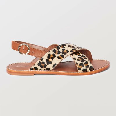 Sandales croisées léopard en cuir poils MONOPRIX