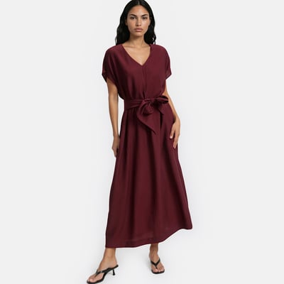 V-Neck Belted Short Sleeve Maxi Dress LA REDOUTE COLLECTIONS