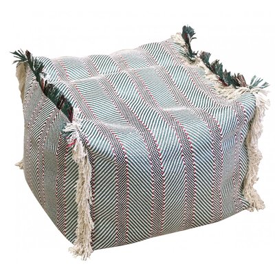 Pouf à franges vert et rouge - 46x46x35cm WADIGA