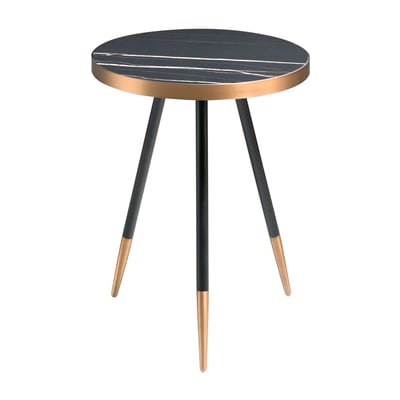 Table d'angle ronde en marbre porcelaine et acier noir ANGEL CERDA
