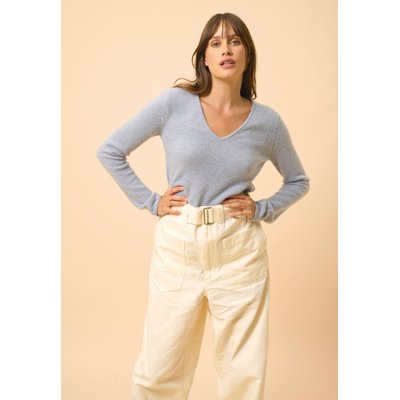 ABBY pull col v bleu ivoire en cachemire JUST CASHMERE