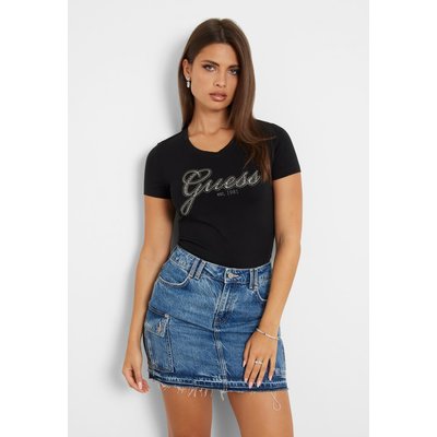 T-Shirt Stretch Logo Frontal Strass GUESS