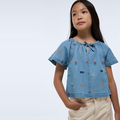 Blouse brodée en jean MONOPRIX