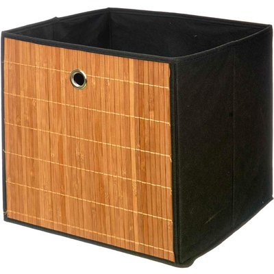Boîte de rangement tissu noir et bambou 32x33x33cm WADIGA