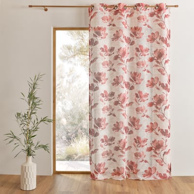 Voilage poly-lin imprimé à motif floral avec œillets - QABANE HOME MAISON