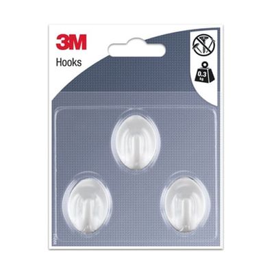Crochet Ovale Hooks Adhésif X 3 Blanc Pm 3M