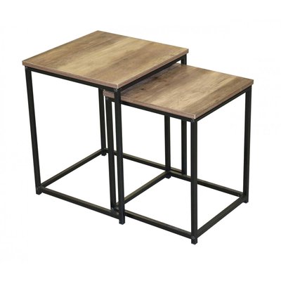 Set de 2 Tables Basses Gigognes en Bois et Métal Noir WADIGA