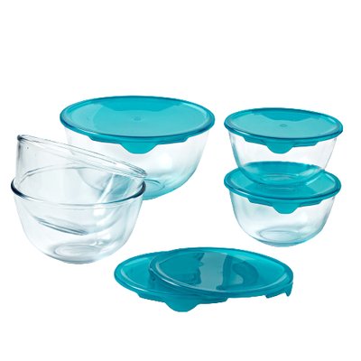 Lot de 5 saladiers en verre avec couvercle - 1 x 2L, 2 x 1L et 2 x 0,5L PYREX