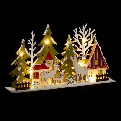 Décoration intérieur renne+sapin 13 lampes pièce en bois FEERIC LIGHTS & CHRISTMAS