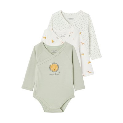 Lot de 3 bodies assortis "lion" spécial naissance en coton biologique VERTBAUDET
