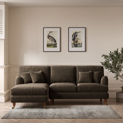Emeline Textured Velvet Left Hand Corner Chaise Sofa with Antique Castor Legs (Left Facing) SO'HOME