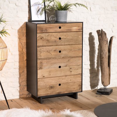Commode chiffonnier en bois recyclé naturel 5 tiroirs style vintage 70x110cm CRACOVIE PIER IMPORT