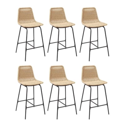 Lot de tabourets de bar et d'ilot en métal avec assise en rotin 65cm KUTA|Lot de 6 | Lot de 6 MOB IN