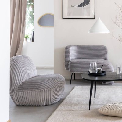 Fauteuil confort en velours côtelé gris  SOLÉA MADE IN MEUBLES 