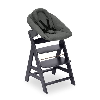 Chaise haute en bois Alpha dark grey avec Newborn Set Plus HAUCK