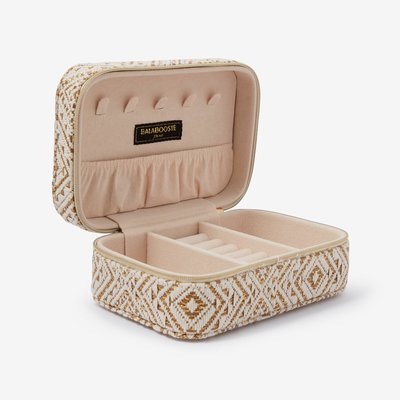 Boîte à bijoux rectangulaire à motif géométrique doré et ivoire BALABOOSTE