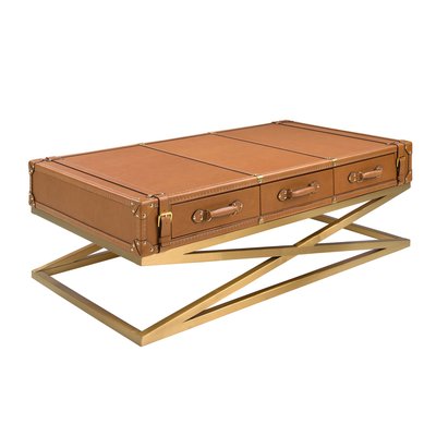 Table basse rectangulaire en cuir et acier ANGEL CERDA