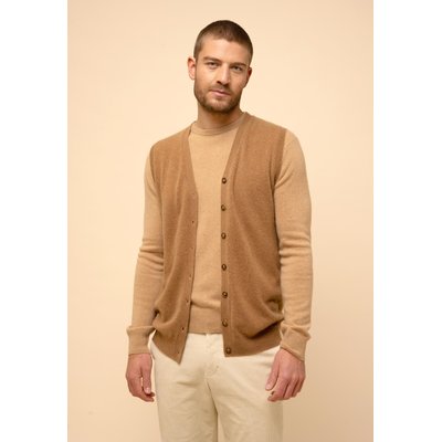LANA cardigan col v noisette en cachemire JUST CASHMERE