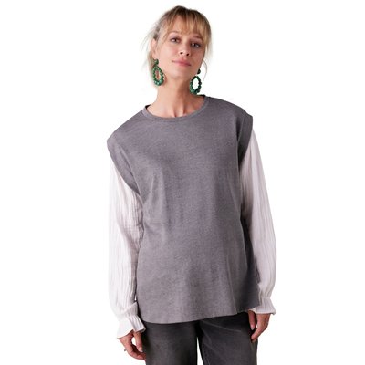 Tee-shirt de grossesse bi-matière manches en gaze. de coton ENVIE DE FRAISE