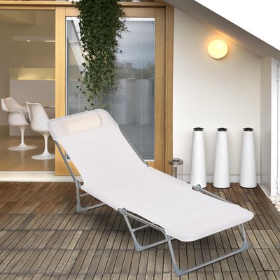Bain de soleil transat pliable inclinable acier teslin OUTSUNNY