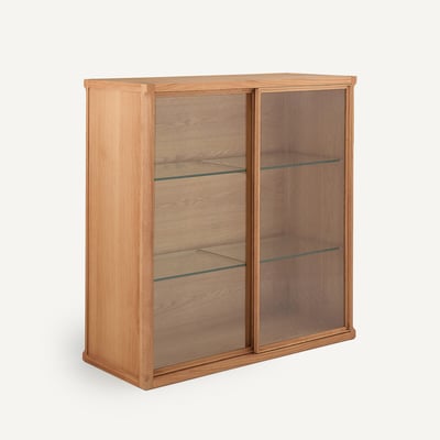 Buffet vitrine haut, en chêne et plaqué, IÉNA EMMANUEL GALLINA X AM.PM