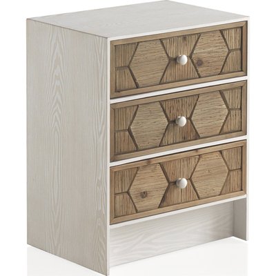 Table de chevet bois  effet vieilli trois tiroirs design RECOLLECTION