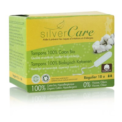 Tampon Régulier sans applicateur  100% coton bio SILVERCARE