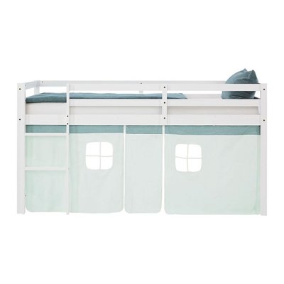 Lit mi-hauteur 90x200 cm matelas rideau vert lattes HOMESTYLE4U