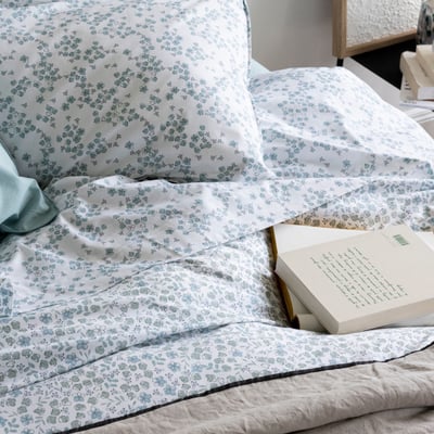 Drap plat en percale de coton, AQUARELLE BLANC CERISE