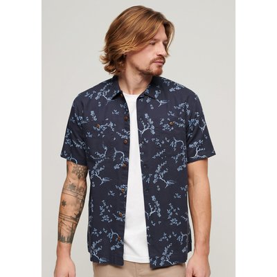 Floral Print Shirt in Cotton/Linen with Short Sleeves SUPERDRY