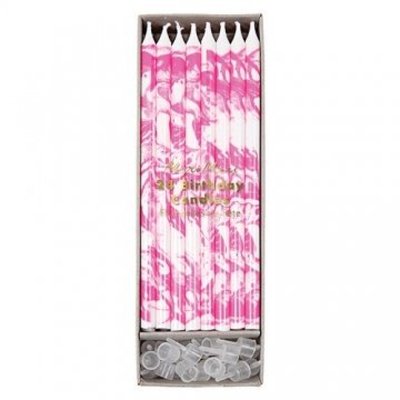 Lot de 24 bougies marbrées Roses fluo MERI MERI