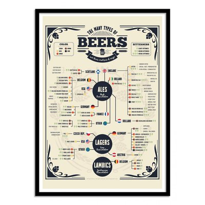 Affiche d’art et cadre noir 50 x 70 cm - Beer types of the world - Frog Posters WALL EDITIONS