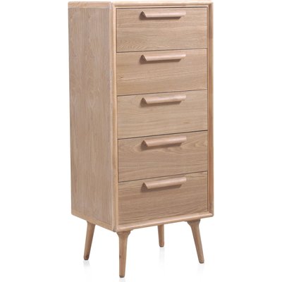Commode en bois de frêne naturel à 5 tiroirs élégante RECOLLECTION