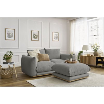 Canapé droit fixe 3 places en tissu avec pouf, ERNEST BOBOCHIC