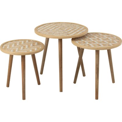 Table gigogne bambou et bois naturel motifs blancs élégants RECOLLECTION