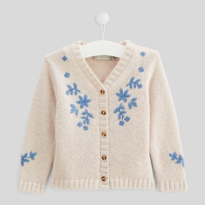Gilet manches longues col V brodé, contient de la laine BOUT'CHOU