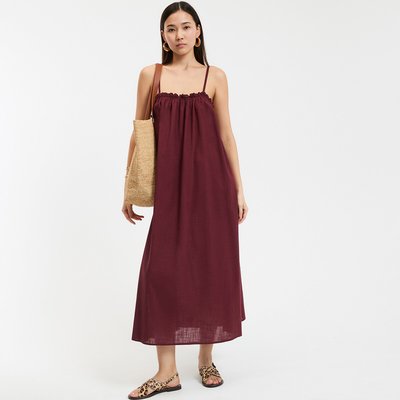 Flared Long Dress with Shoestring Straps LA REDOUTE COLLECTIONS