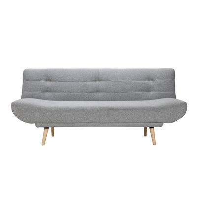 Canapé convertible 3 places en tissu gris clair et bois clair FAGUO MILIBOO
