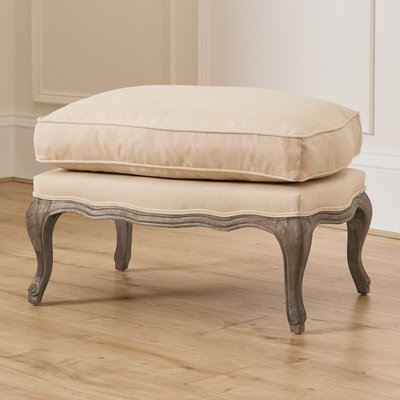 Florence Linen Blend Footstool with Silver Oak Frame VOYAGE MAISON