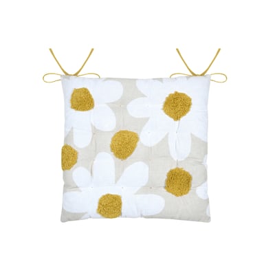 Galette de chaise en polycoton capitonnée à motif marguerites LOVELY CASA