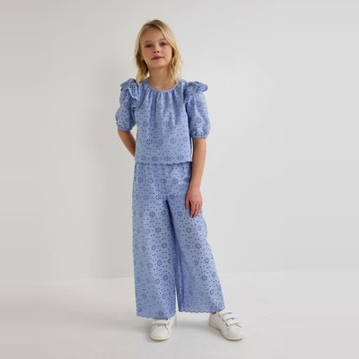 Pantalon brodé en coton MONOPRIX