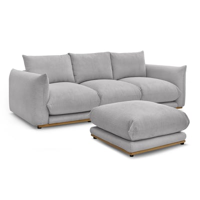Canapé droit fixe 3 places en velours côtelé avec pouf, ERNEST BOBOCHIC