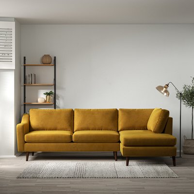 Rosa Curve Velvet Chaise - Right Facing with Dark Wood Legs SO'HOME