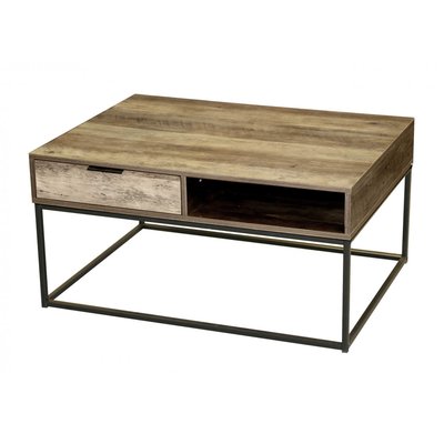 Table Basse en Bois et Métal Noir 2 Tiroirs WADIGA