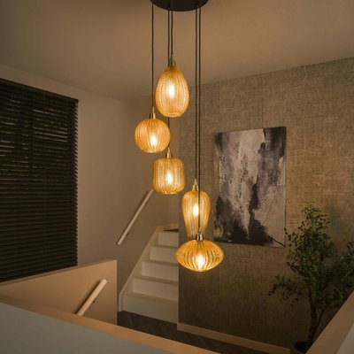 Suspension en verre ambré 5 lampes NOVA PIER IMPORT