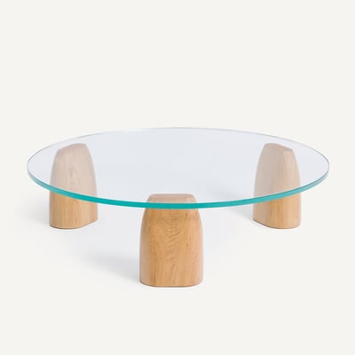 Table basse ronde tripode en chêne et verre, Clay AM.PM