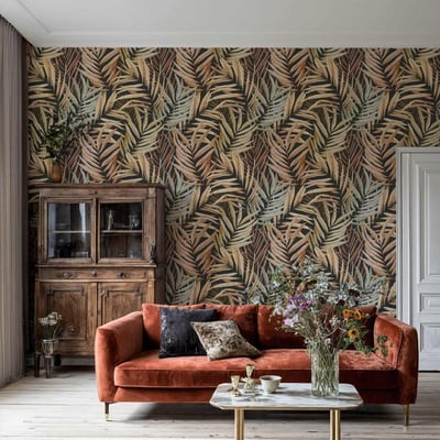 Papier peint avec grandes feuilles tropicales brun doré - 170x260 cm (l x h) LA TOUCHE ORIGINALE